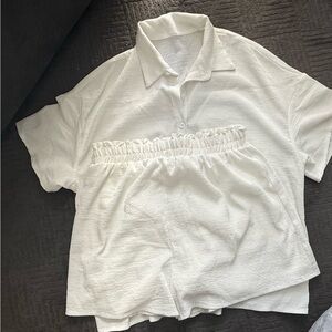 White Textured Short Sleeve Shirt